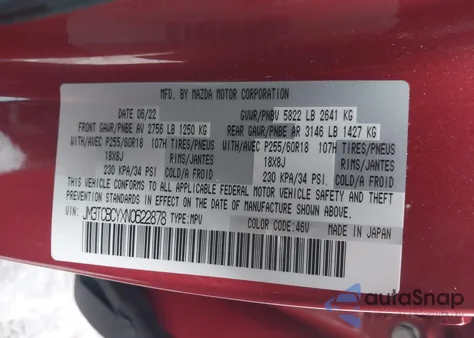 2022 Mazda Cx-9 Touring from USA, damaged, VIN JM3TCBCYXN0622878